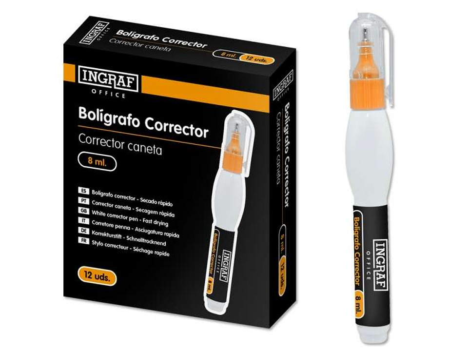 Ingraf Boligrafo Corrector 8ml - Punta Metalica Fina - Secado Rapido - Forma Ergonomica 1