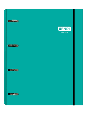 Enri Carpeta de Anillas A4+ con Recambio de 100 Hojas 80gr Cuadricula 5x5 con Bandas de Color - 4 Anillas 35mm - Tapa Extradura Brillante - Color Verd