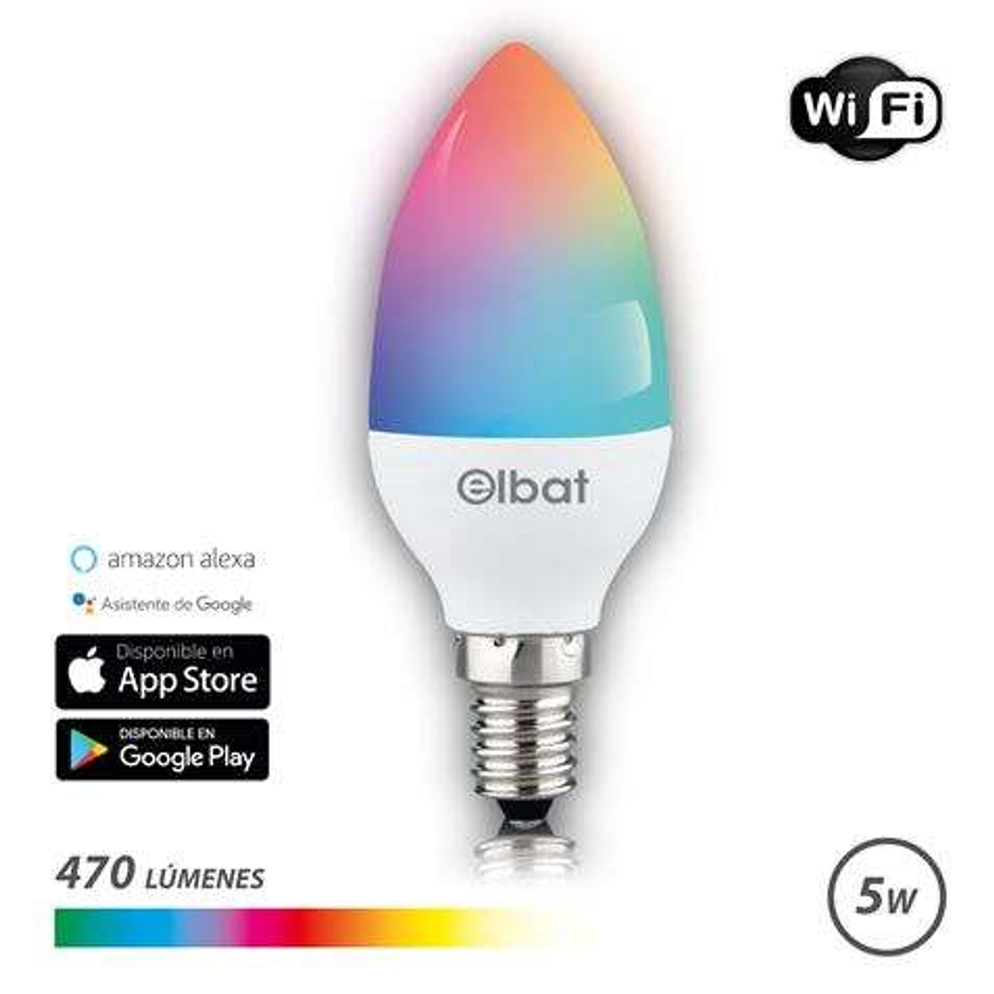 Elbat Bombilla LED Vela Smart Wi-Fi C37 E14 5W 470lm RGB - Temperatura 2700K a los 6000K - Control de Voz - Control Remoto - 3 Modos de Color: Frio, N 1