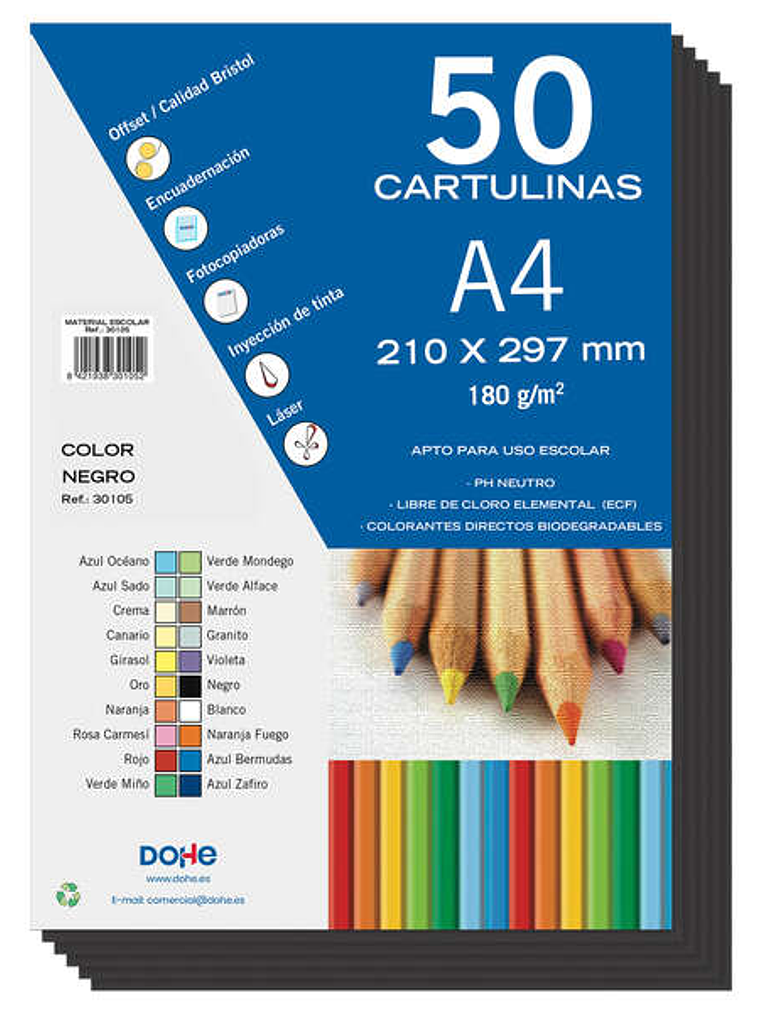 Dohe Cartulinas de Colores de 180 G/M2 - Tamaño A4 - PH Neutro - Libres de Cloro Elemental - Colorantes Biodegradables 1