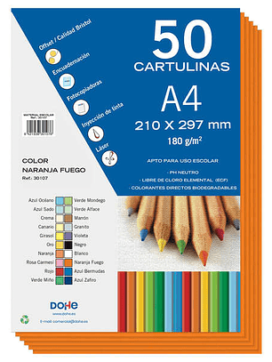 Dohe Cartulinas de Colores de 180 G/M2 - Tamaño A4 - PH Neutro - Libres de Cloro Elemental - Colorantes Biodegradables