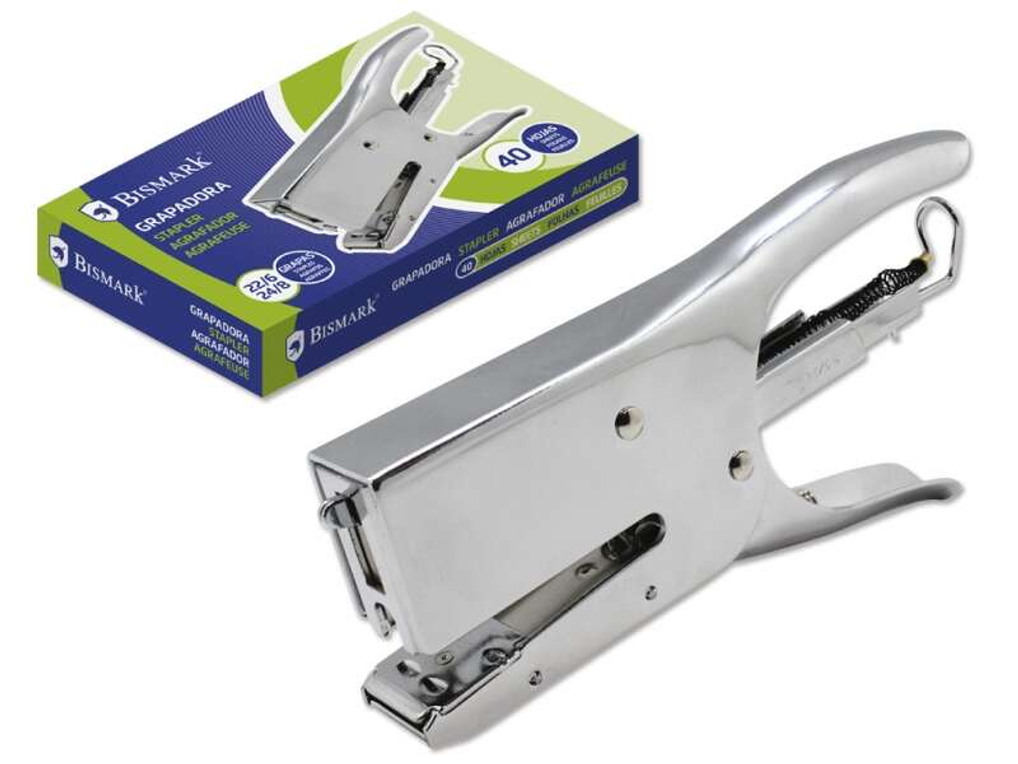 Bismark Grapadora Tenaza Cromada 40H - Capacidad de 40 Hojas - Diseño Ergonomico - Alta Durabilidad - Color Plata 1