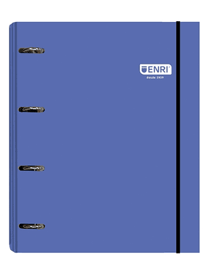 Enri Carpeta de Anillas A4+ con Recambio de 100 Hojas 80gr Cuadricula 5x5 con Bandas de Color - 4 Anillas 35mm - Tapa Extradura Brillante - Color Azul