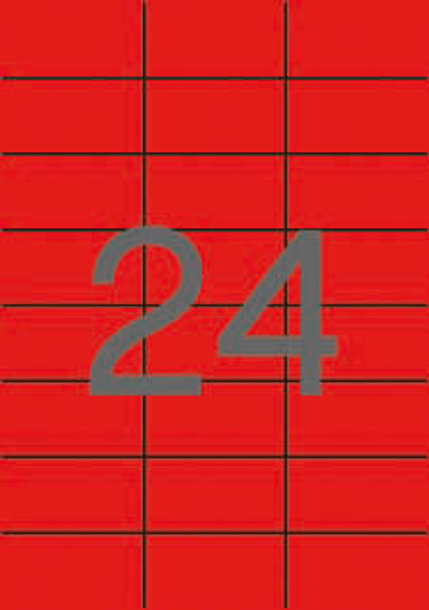 Apli Pack de 480 Etiquetas Rectangulares 70x37mm - 20 Hojas por 24 Etiquetas - Adhesivo Permanente - Cantos Rectos - Color Rojo