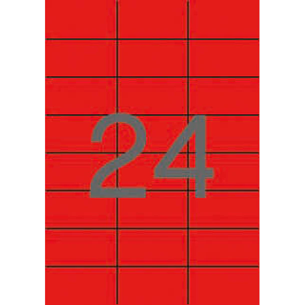 Apli Pack de 480 Etiquetas Rectangulares 70x37mm - 20 Hojas por 24 Etiquetas - Adhesivo Permanente - Cantos Rectos - Color Rojo