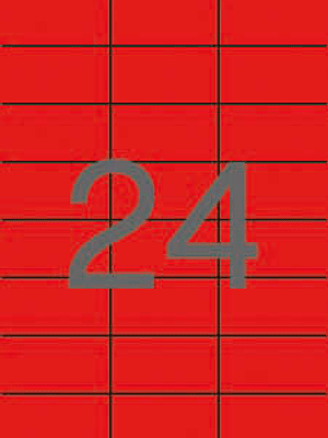 Apli Pack de 480 Etiquetas Rectangulares 70x37mm - 20 Hojas por 24 Etiquetas - Adhesivo Permanente - Cantos Rectos - Color Rojo