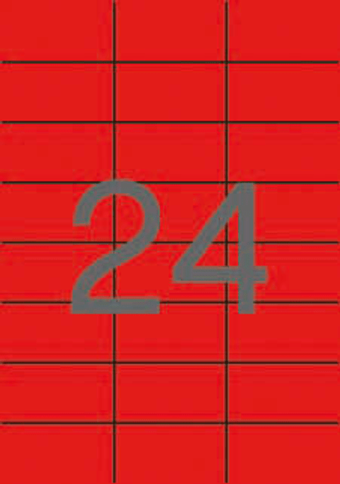 Apli Pack de 480 Etiquetas Rectangulares 70x37mm - 20 Hojas por 24 Etiquetas - Adhesivo Permanente - Cantos Rectos - Color Rojo