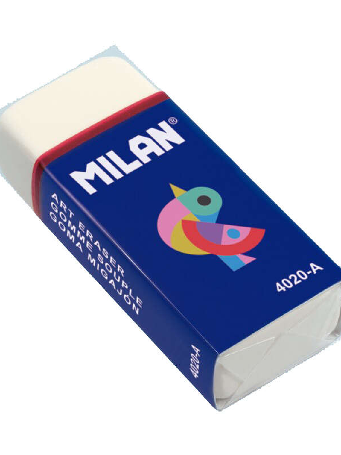 Milan 4020A Goma de Borrar Rectangular - Miga de Pan - Suave - Caucho Sintetico - Faja de Carton Azul - Dibujos Surtidos - Color Blanco 1
