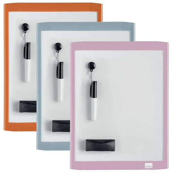 Nobo Mini Pizarra Magnetica con Marco 216x280mm - Mini Rotulador, Borrador e Iman Incluidos - Colores Surtidos y Aleatorios