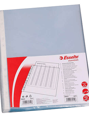 Esselte Pack de 100 Fundas Multitaladro Portadocumentos - Formato Folio - 16 Taladros - 80 Micras - Piel de Naranja - Color Transparente