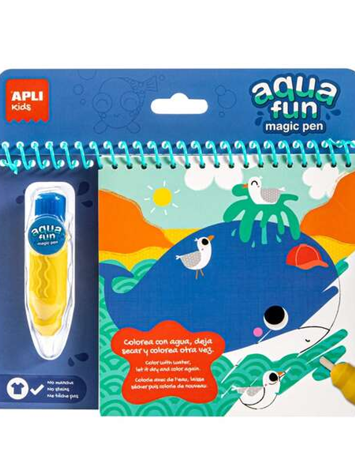 Apli Bloc Pinta y Colorea con Agua Marino - Block con 6 Laminas de Dibujo - Pincel Recargable con Agua - Colorea Una y Otra Vez 1