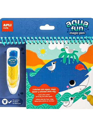 Apli Bloc Pinta y Colorea con Agua Marino - Block con 6 Laminas de Dibujo - Pincel Recargable con Agua - Colorea Una y Otra Vez