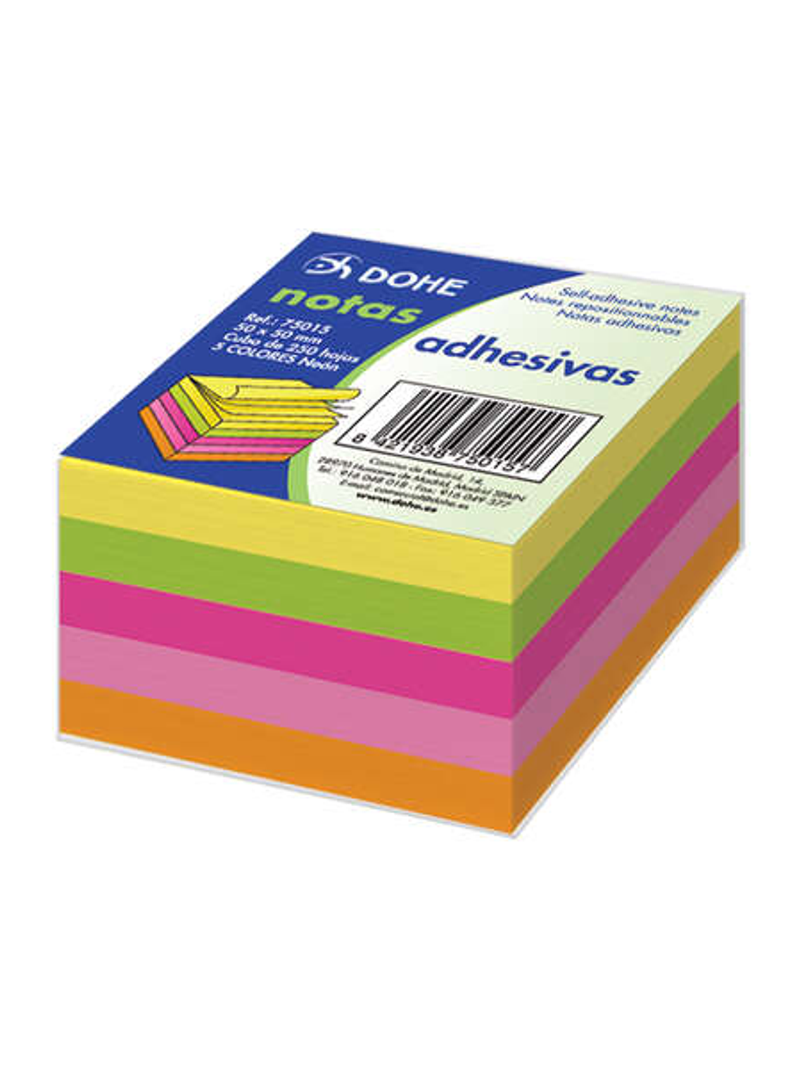 Dohe Cubo de 250 Notas Reposicionables 50x50mm - 50 Notas por Color - Ideales para Oficina y Escuela - Colores Neon 1