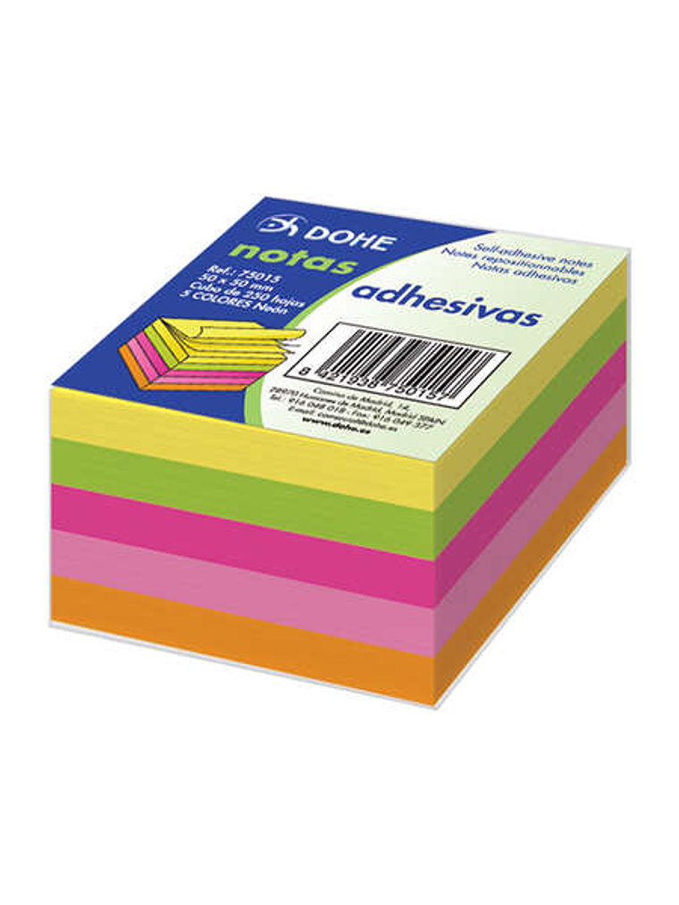 Dohe Cubo de 250 Notas Reposicionables 50x50mm - 50 Notas por Color - Ideales para Oficina y Escuela - Colores Neon 1