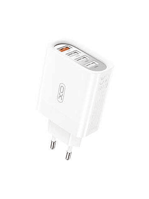 XO Cargador USB de 4 Puertos - Potencia Total de 18W - Salida Simultanea de 2 o 3 Puertos - Proteccion Inteligente - Peso de 62gr - Color Blanco