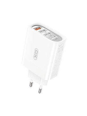 XO Cargador USB de 4 Puertos - Potencia Total de 18W - Salida Simultanea de 2 o 3 Puertos - Proteccion Inteligente - Peso de 62gr - Color Blanco