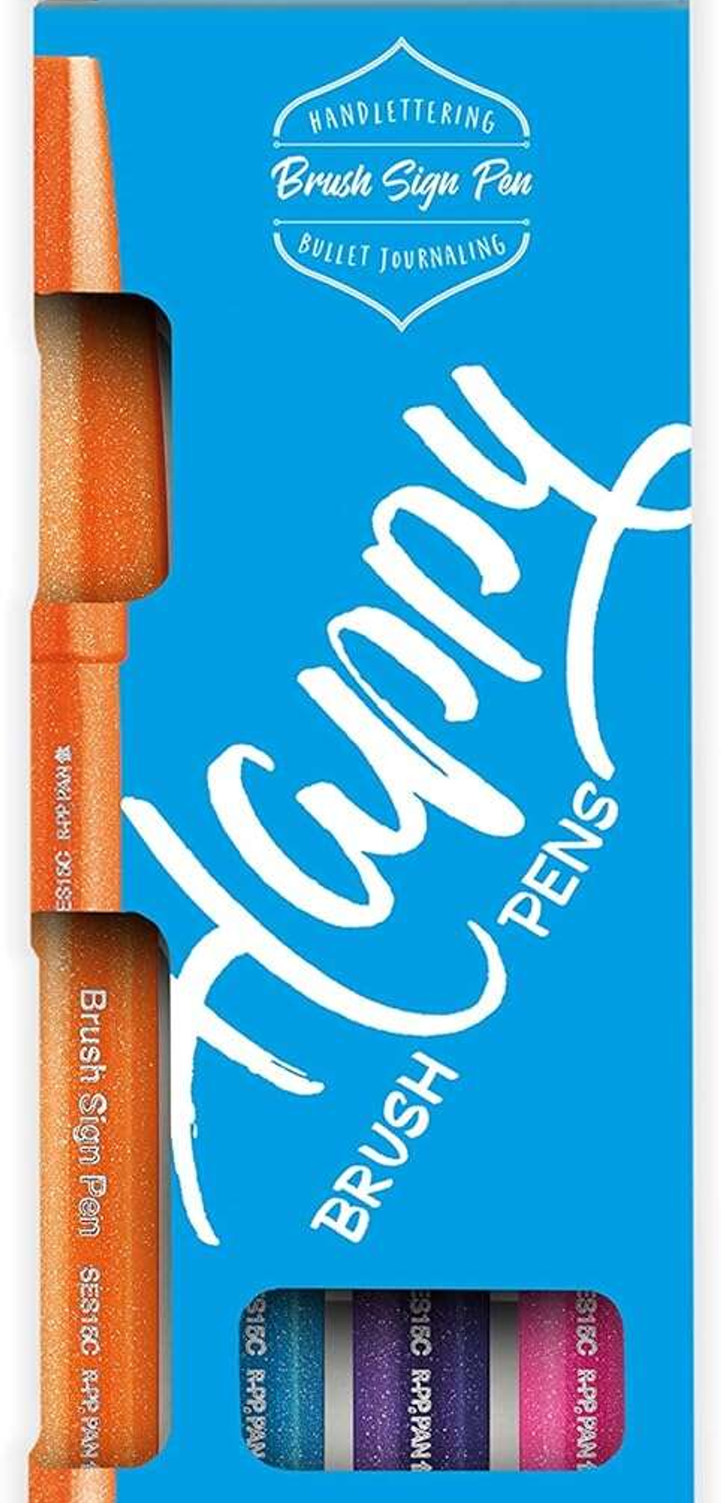 Pentel Brush Sing Pen Happy Pack de 4 Rotuladores con Punta de Pincel - Lineas Finas o Gruesas dependiendo de la Presion - Fabricados con 81% de Plast 1