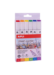 Apli Street Markers Rotuladores de Doble Punta - Puntas de 1mm y 6mm - Tinta de Base Alcohol - Multifuncionales para Dibujar, Pintar y Colorear - Pack