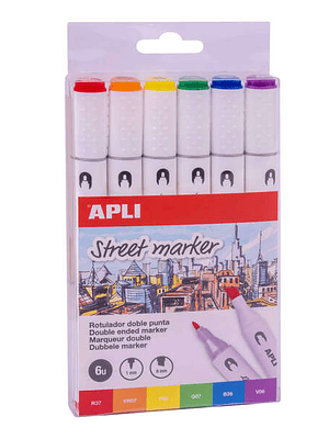 Apli Street Markers Rotuladores de Doble Punta - Puntas de 1mm y 6mm - Tinta de Base Alcohol - Multifuncionales para Dibujar, Pintar y Colorear - Pack