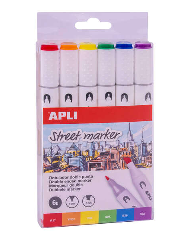 Apli Street Markers Rotuladores de Doble Punta - Puntas de 1mm y 6mm - Tinta de Base Alcohol - Multifuncionales para Dibujar, Pintar y Colorear - Pack 1