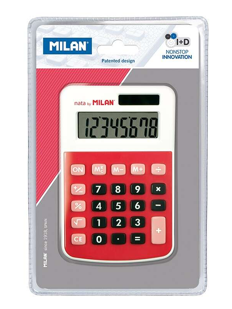 Milan Calculadora 8 Digitos - Calculadora de sobremesa - 3 teclas de memoria y raiz cuadrada - Color Rojo 1