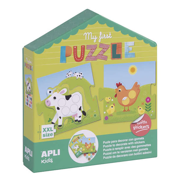 Apli My First Puzzle con Gomets - Ideal para Niños Pequeños - Fomenta la Coordinacion y la Concentracion - Incluye Pegatinas para Decorar El Puzzle