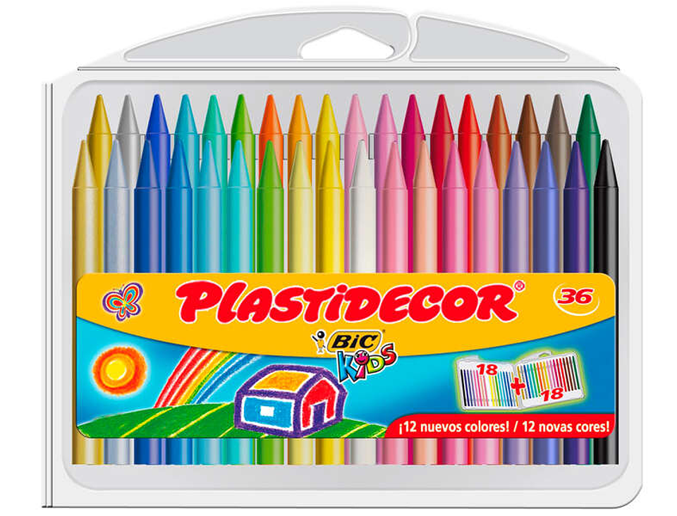 Bic Kids Plastidecor Caja de 36 Lapices de Cera - Extraresistentes - Facil de Sacar Punta - No Mancha 1