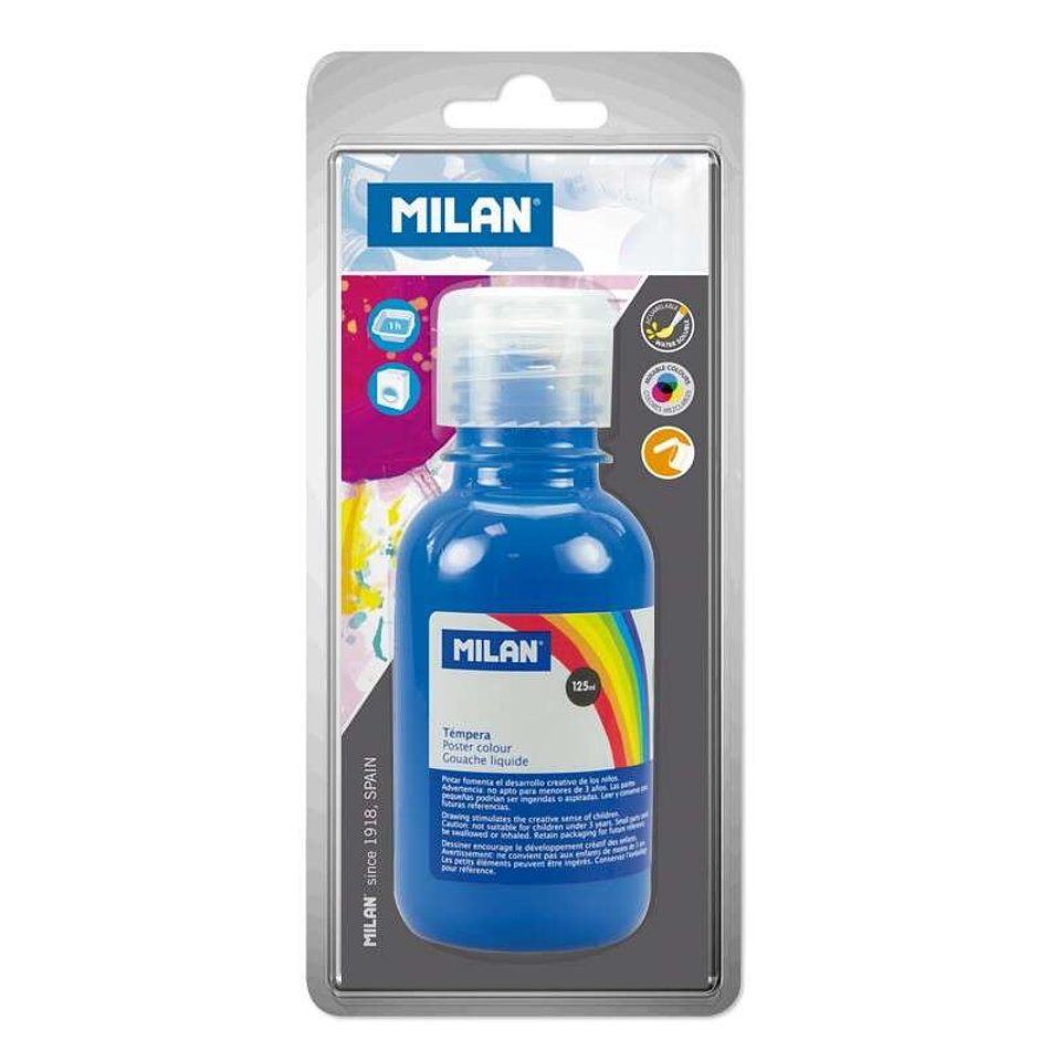 Milan Botella de Tempera 125 ml - Tapon Dosificador - Secado Rapido - Mezclable - Color Cyan 1