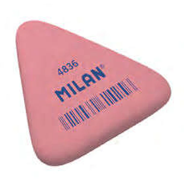 Milan 4836 Goma de Borrar Triangular Flexible - Miga de Pan - Caucho Sintetico - Envueltas Individualmente - Color Rosa