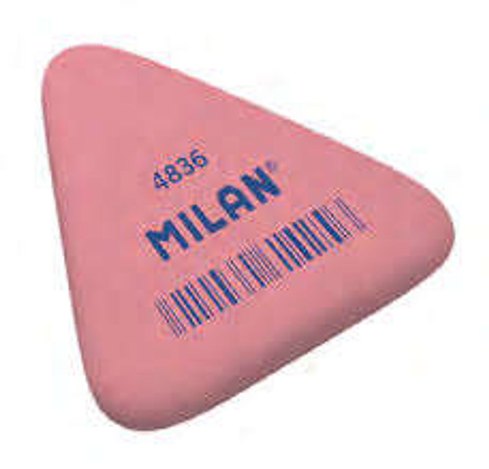 Milan 4836 Goma de Borrar Triangular Flexible - Miga de Pan - Caucho Sintetico - Envueltas Individualmente - Color Rosa 1