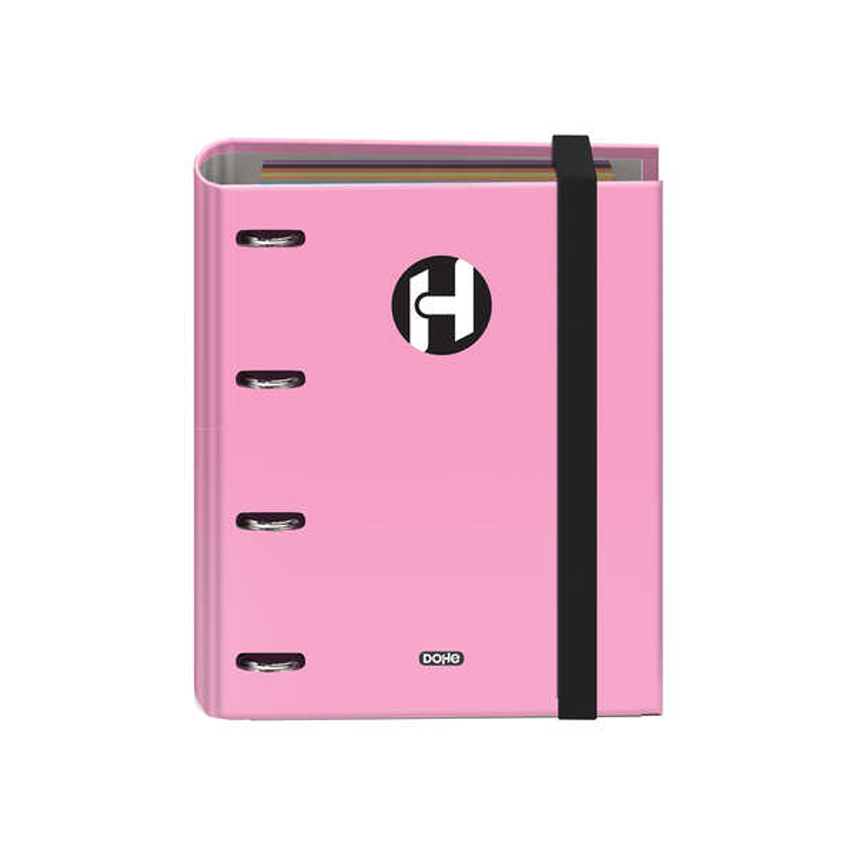 Dohe Serie Icon Carpeta de 4 Anillas Formato A5 con Recambio de 100 Hojas de 90 gr y 4 Taladros - Cierre con Goma Elastica - Anillas de 25mm - Color R 1