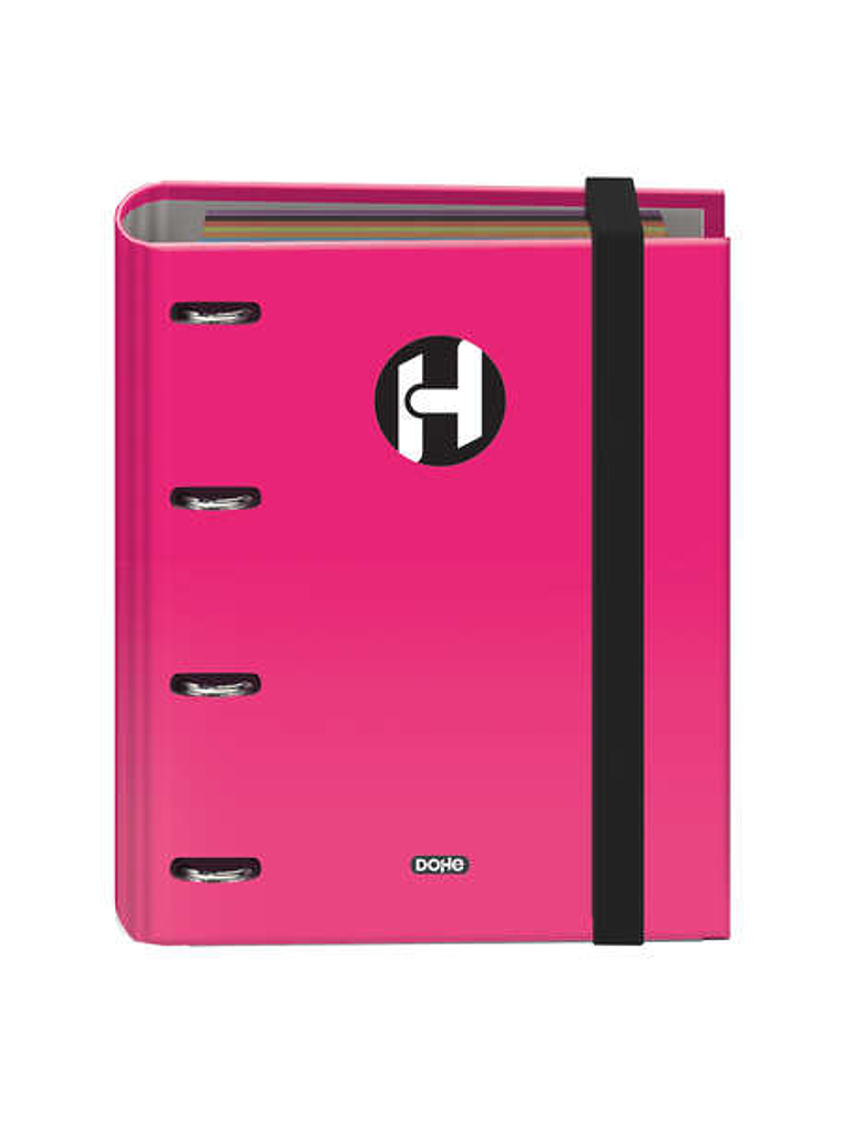 Dohe Serie Icon Carpeta de 4 Anillas Formato A5 con Recambio de 100 Hojas de 90 gr y 4 Taladros - Cierre con Goma Elastica - Anillas de 25mm - Color R 1