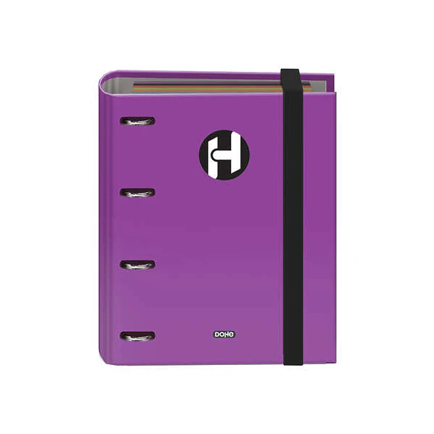 Dohe Serie Icon Carpeta de 4 Anillas Formato A5 con Recambio de 100 Hojas de 90 gr y 4 Taladros - Cierre con Goma Elastica - Anillas de 25mm - Color M