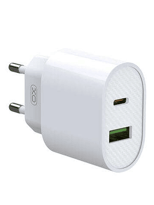 XO L81A Cargador de Corriente Tipo C y USB QC 3.0 20W - Carga Rapida - Salida con Proteccion Inteligente - Color Blanco