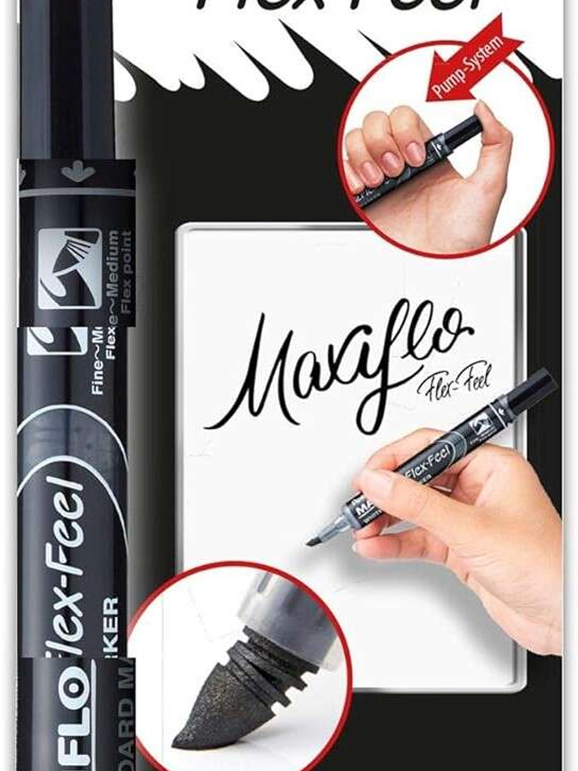 Pentel Maxiflo Flex-Feel Pack de 4 Rotuladores para Pizarra Blanca - Punta Flexible 4.6mm - Dosificacion de Tinta mediante Embolo - Colores Negro, Azu 1
