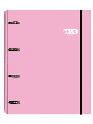 Enri Carpeta de Anillas A4+ con Recambio de 100 Hojas 80gr Cuadricula 5x5 con Bandas de Color - 4 Anillas 35mm - Tapa Extradura Brillante - Color Rosa