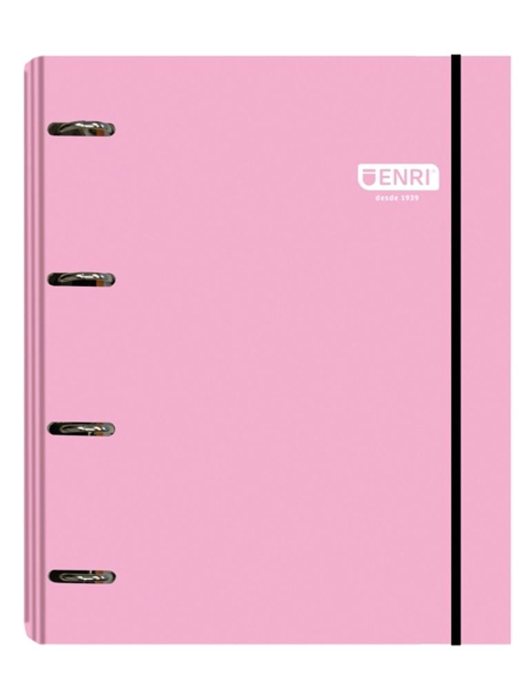 Enri Carpeta de Anillas A4+ con Recambio de 100 Hojas 80gr Cuadricula 5x5 con Bandas de Color - 4 Anillas 35mm - Tapa Extradura Brillante - Color Rosa 1