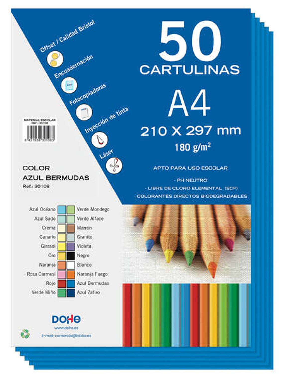 Dohe Cartulinas de Colores de 180 G/M2 - Tamaño A4 - PH Neutro - Libres de Cloro Elemental - Colorantes Biodegradables 1
