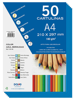 Dohe Cartulinas de Colores de 180 G/M2 - Tamaño A4 - PH Neutro - Libres de Cloro Elemental - Colorantes Biodegradables