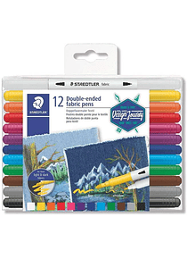 Staedtler 3190 Pack de 12 Rotuladores de Doble Punta para Textil - Colores Surtidos