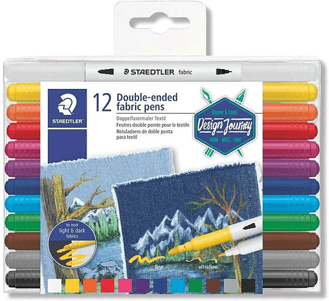 Staedtler 3190 Pack de 12 Rotuladores de Doble Punta para Textil - Colores Surtidos