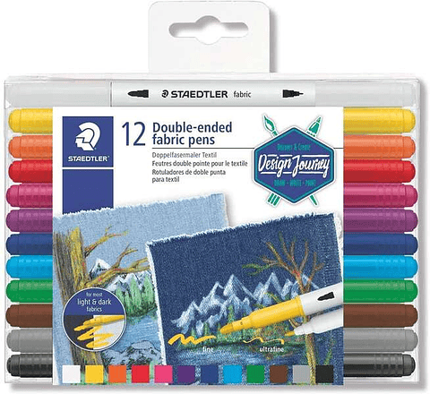 Staedtler 3190 Pack de 12 Rotuladores de Doble Punta para Textil - Colores Surtidos