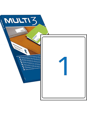 Multi3 Pack de 100 Etiquetas Blancas Cantos Romos Tamaño 199.6X289.1mm con Adhesivo Permanente para Multiples Usos