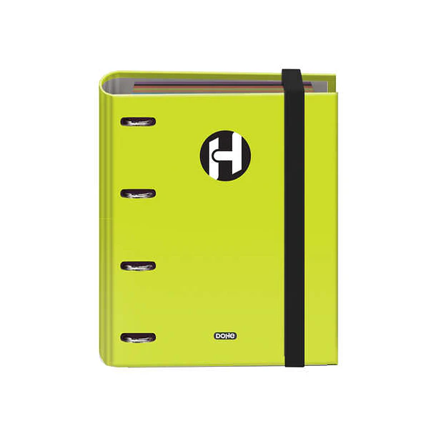 Dohe Serie Icon Carpeta de 4 Anillas Formato A5 con Recambio de 100 Hojas de 90 gr y 4 Taladros - Cierre con Goma Elastica - Anillas de 25mm - Color V