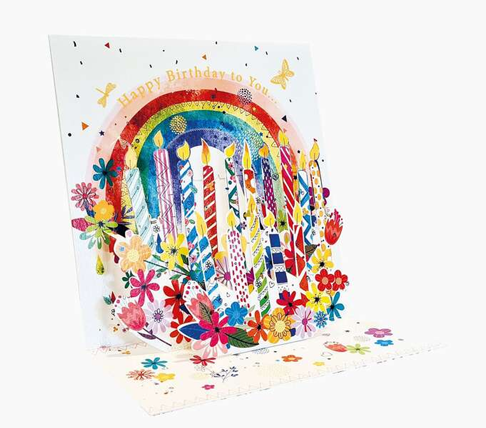 Pictura Tarjeta 3D Pop-Up - 16x16cm - Tematica Velas de Cumpleaños - Embolsada Individualmente - Incluido Sobre Blanco - Papel con Certificacion FSC 1