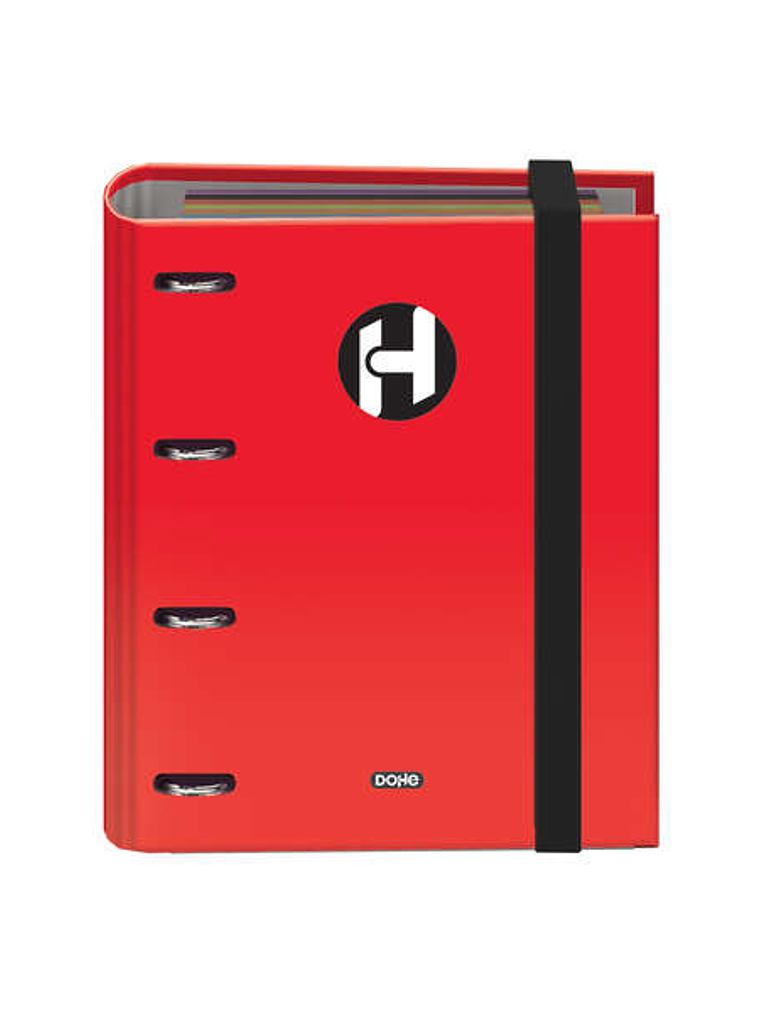 Dohe Serie Icon Carpeta de 4 Anillas Formato A5 con Recambio de 100 Hojas de 90 gr y 4 Taladros - Cierre con Goma Elastica - Anillas de 25mm - Color R 1