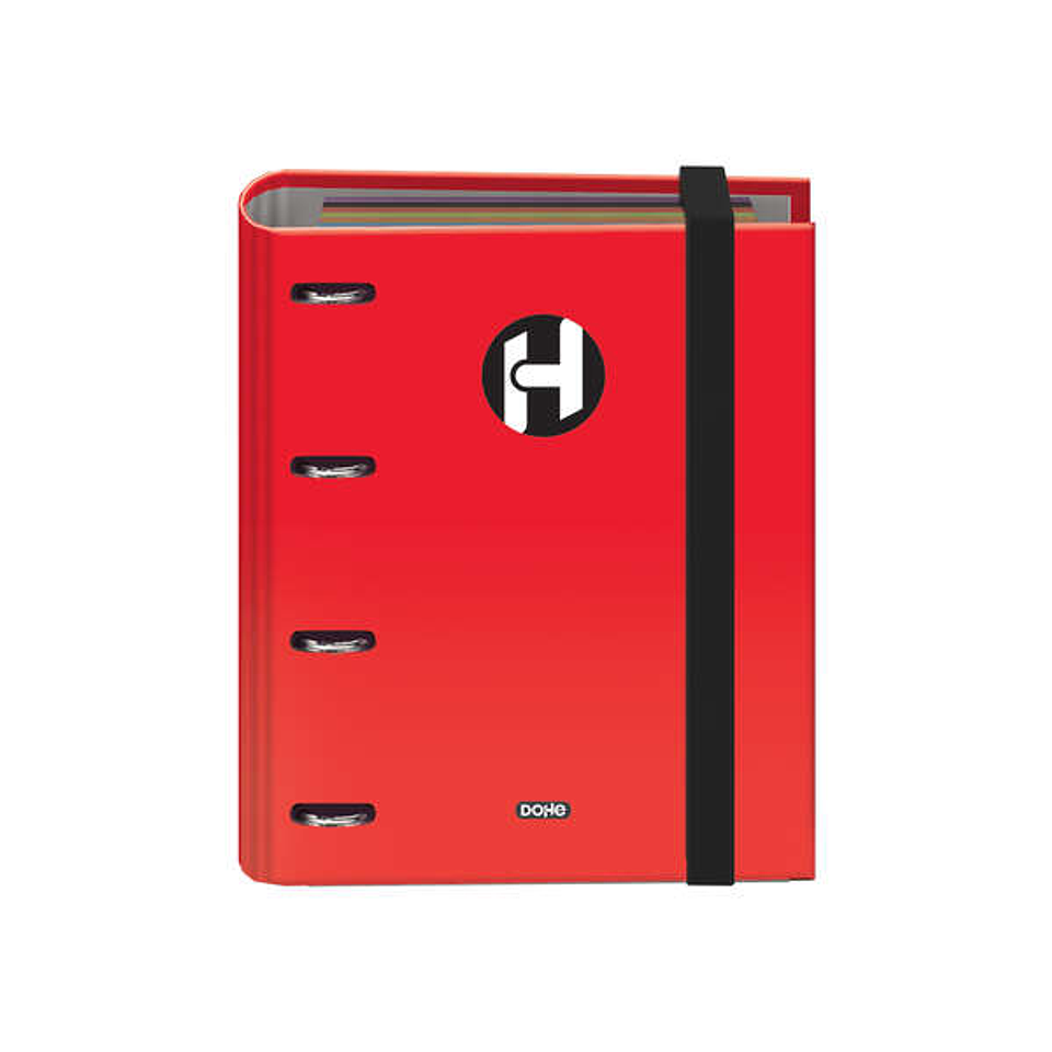 Dohe Serie Icon Carpeta de 4 Anillas Formato A5 con Recambio de 100 Hojas de 90 gr y 4 Taladros - Cierre con Goma Elastica - Anillas de 25mm - Color R 1