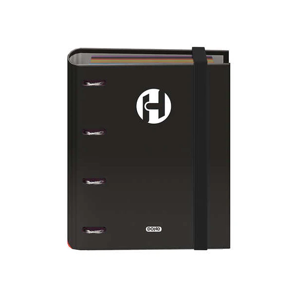 Dohe Serie Icon Carpeta de 4 Anillas Formato A5 con Recambio de 100 Hojas de 90 gr y 4 Taladros - Cierre con Goma Elastica - Anillas de 25mm - Color N