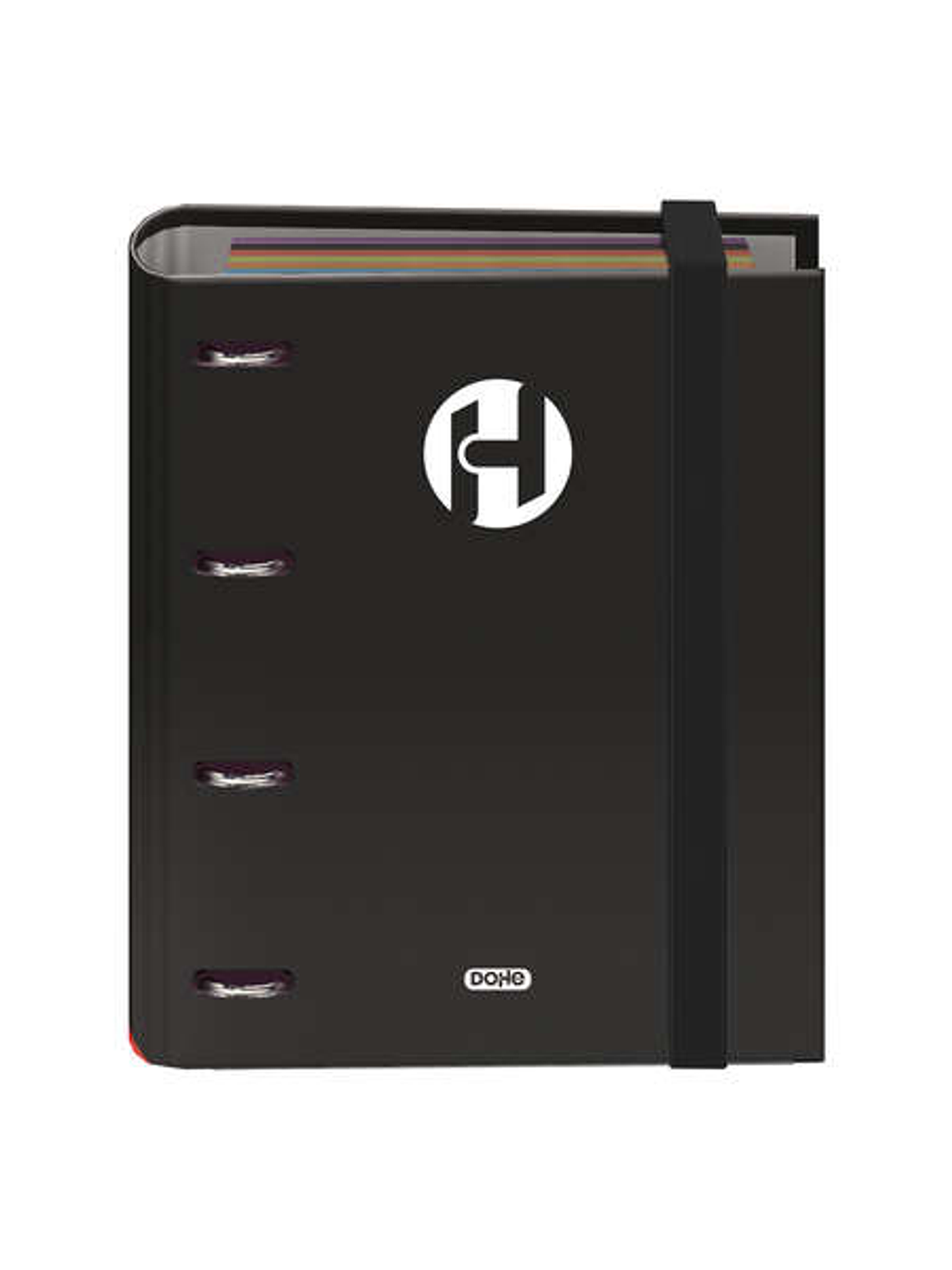 Dohe Serie Icon Carpeta de 4 Anillas Formato A5 con Recambio de 100 Hojas de 90 gr y 4 Taladros - Cierre con Goma Elastica - Anillas de 25mm - Color N 1