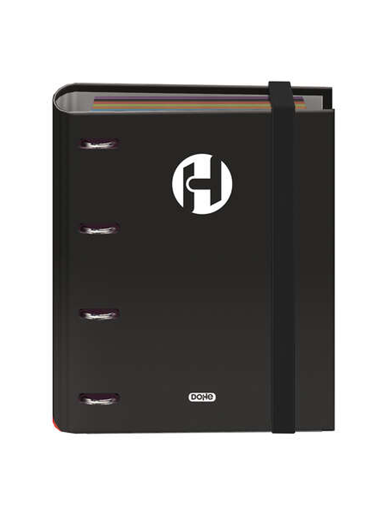 Dohe Serie Icon Carpeta de 4 Anillas Formato A5 con Recambio de 100 Hojas de 90 gr y 4 Taladros - Cierre con Goma Elastica - Anillas de 25mm - Color N 1